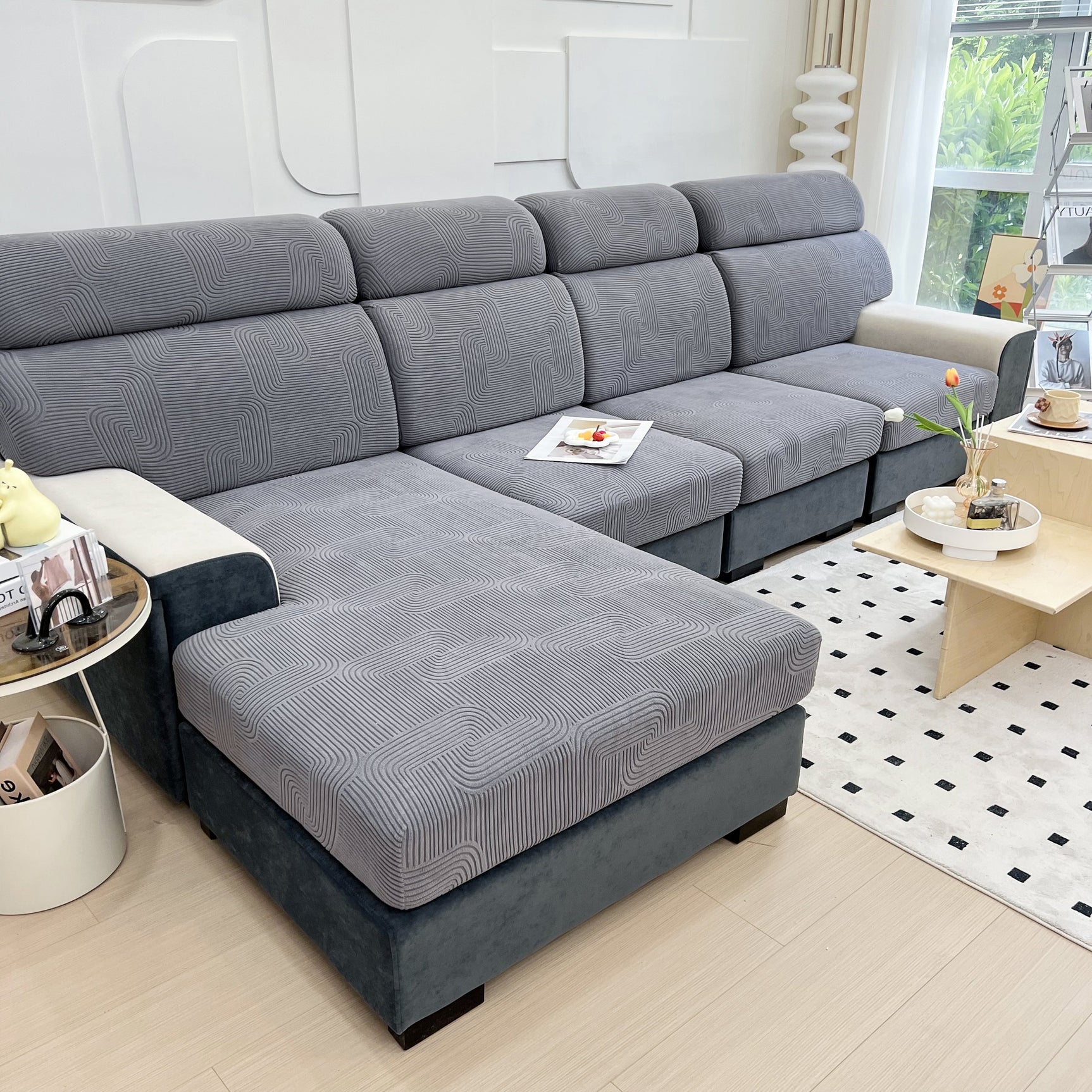 Stretch Couch Cushion Covers, Washable Chaise Lounge Sofa Slipcover, Elastic Furniture Protector for Pets, Kid - Ornate Home