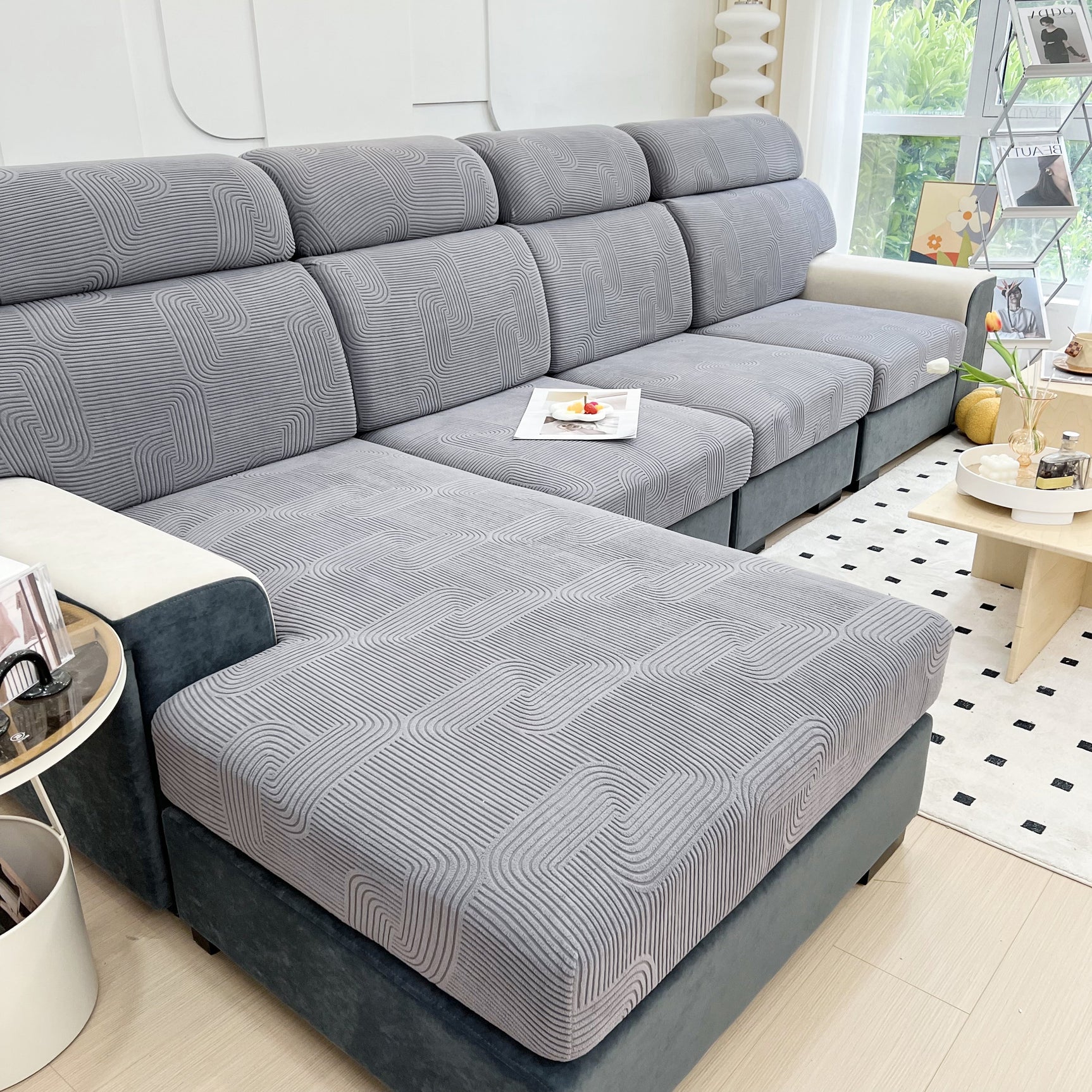 Stretch Couch Cushion Covers, Washable Chaise Lounge Sofa Slipcover, Elastic Furniture Protector for Pets, Kid - Ornate Home