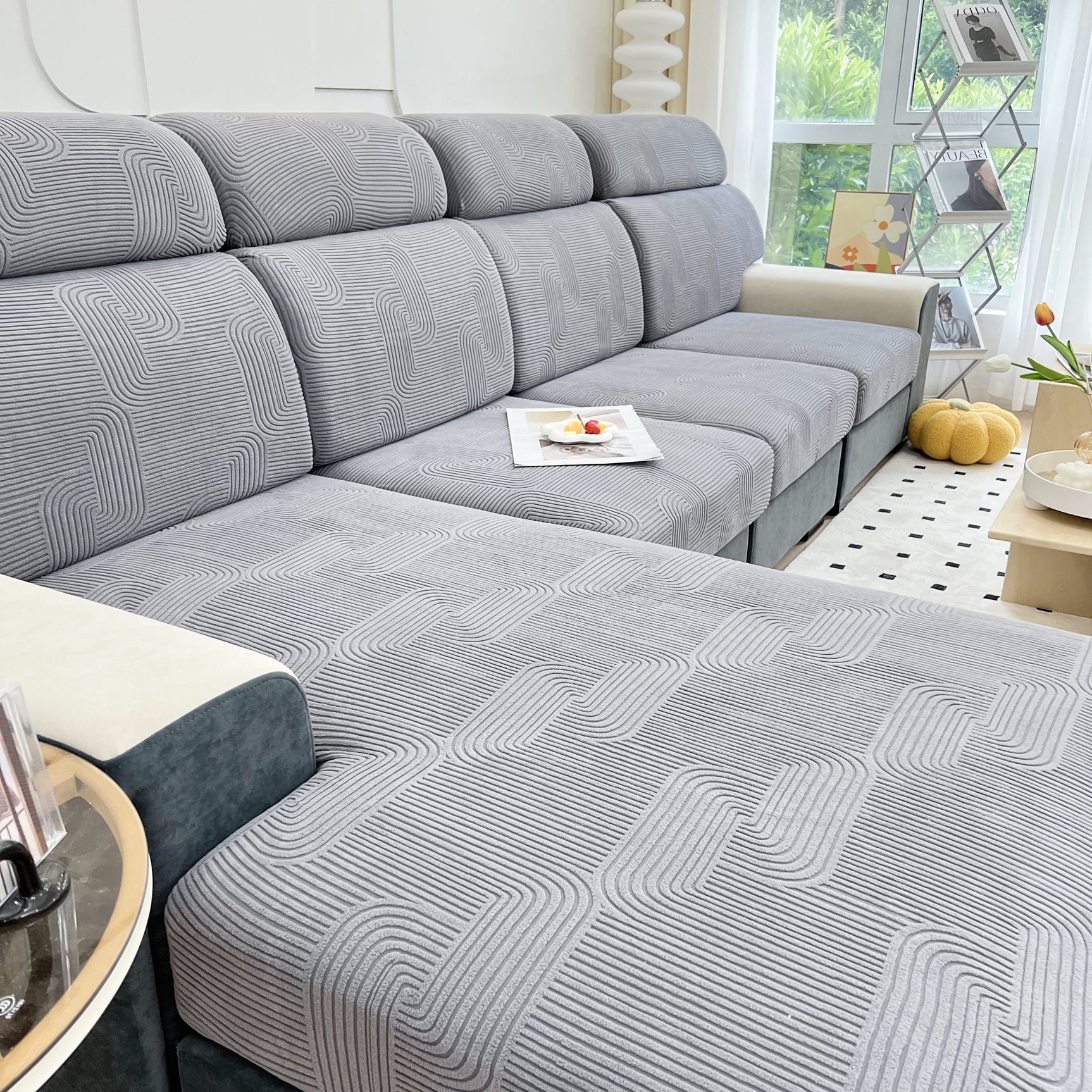 Stretch Couch Cushion Covers, Washable Chaise Lounge Sofa Slipcover, Elastic Furniture Protector for Pets, Kid - Ornate Home