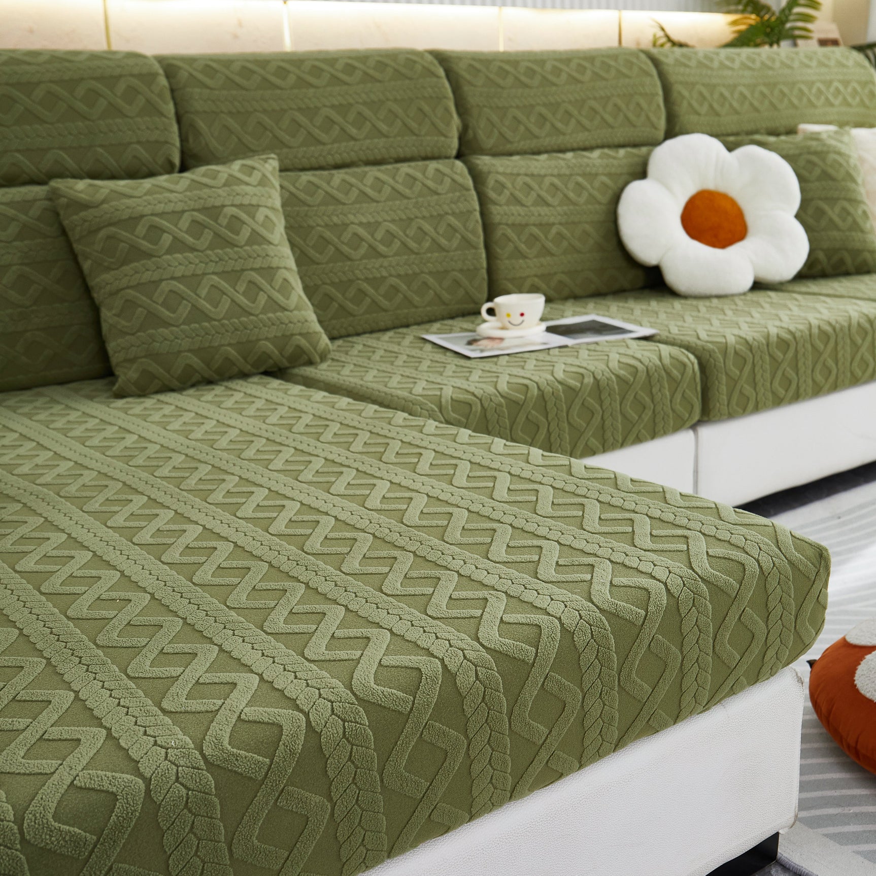 Stretch Couch Seat Cushion Covers, Sofa Slipcover Sofa Cover Soft Flexibility with Elastic Bottom - Ornate Home