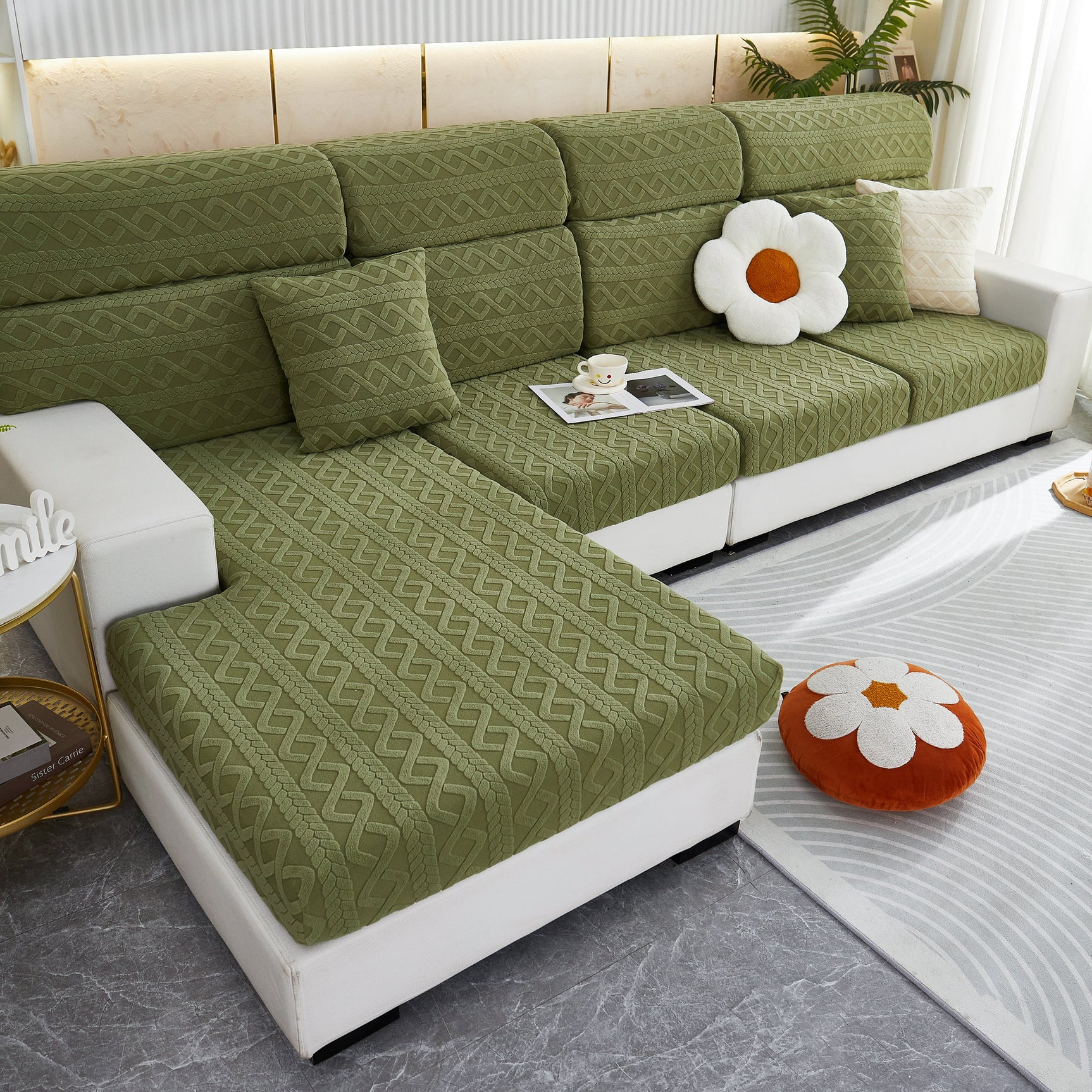 Stretch Couch Seat Cushion Covers, Sofa Slipcover Sofa Cover Soft Flexibility with Elastic Bottom - Ornate Home