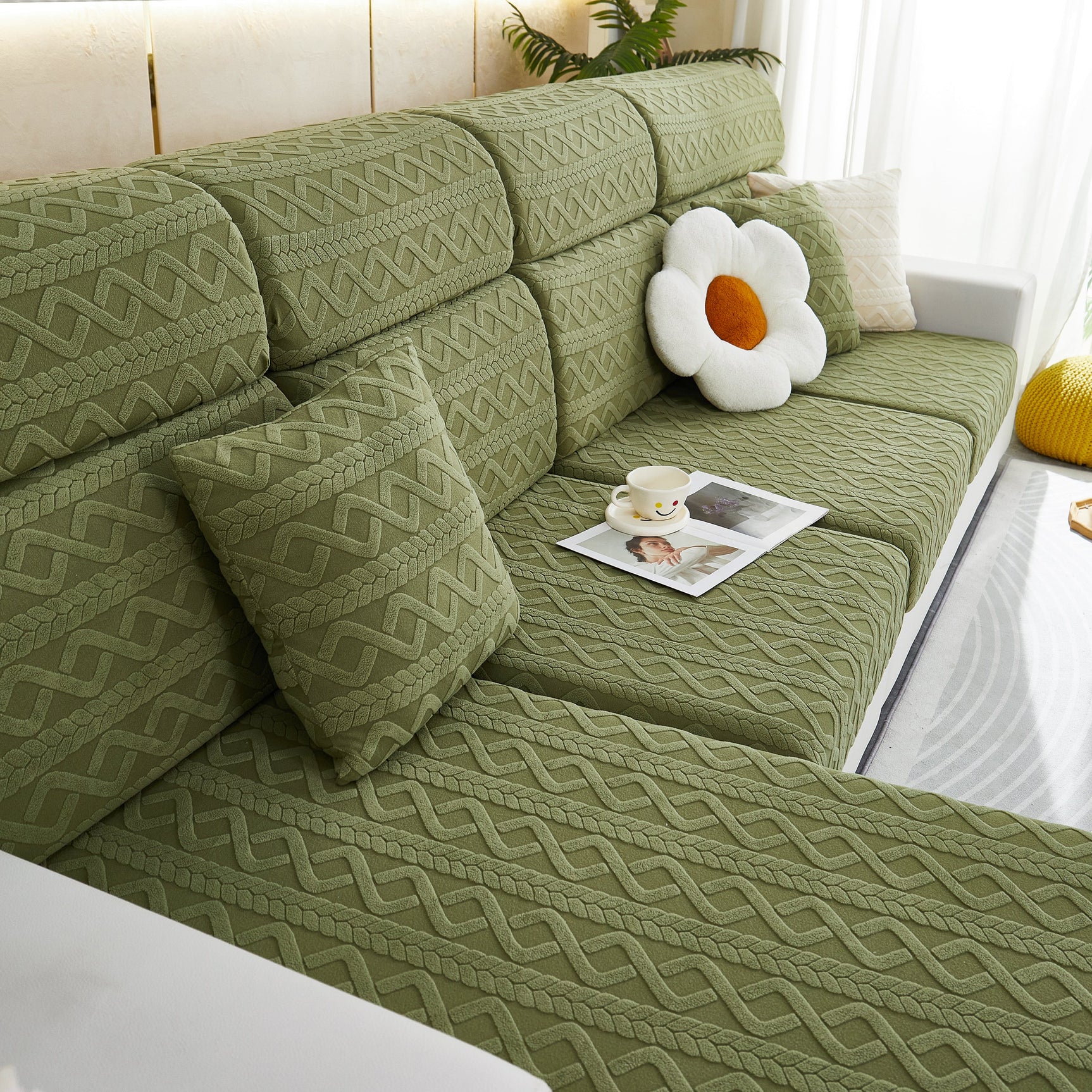 Stretch Couch Seat Cushion Covers, Sofa Slipcover Sofa Cover Soft Flexibility with Elastic Bottom - Ornate Home