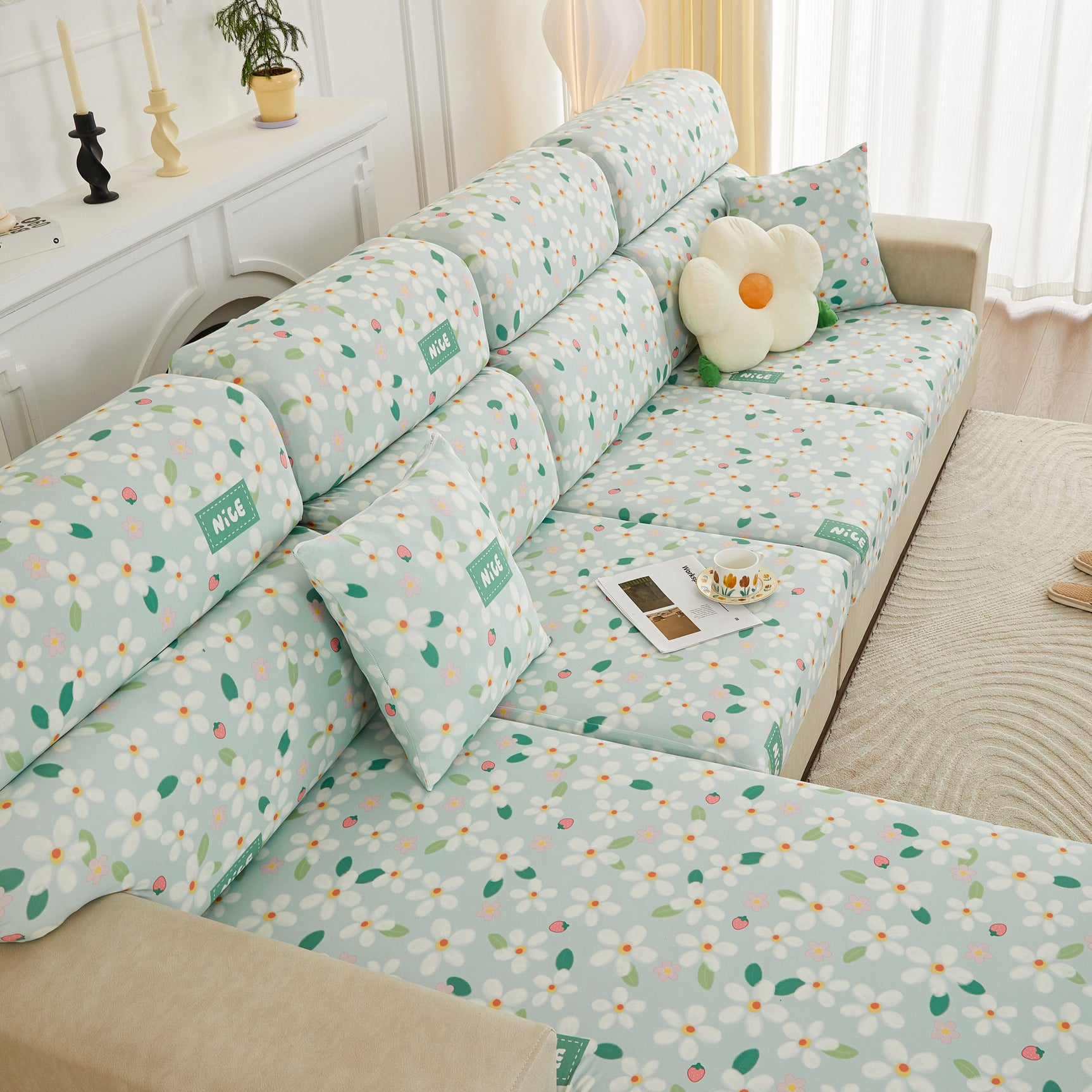 Stretch Individual Cushion Slipcovers, Furniture Protector with Elastic Bottom, Couch Cover Replacement - Ornate Home