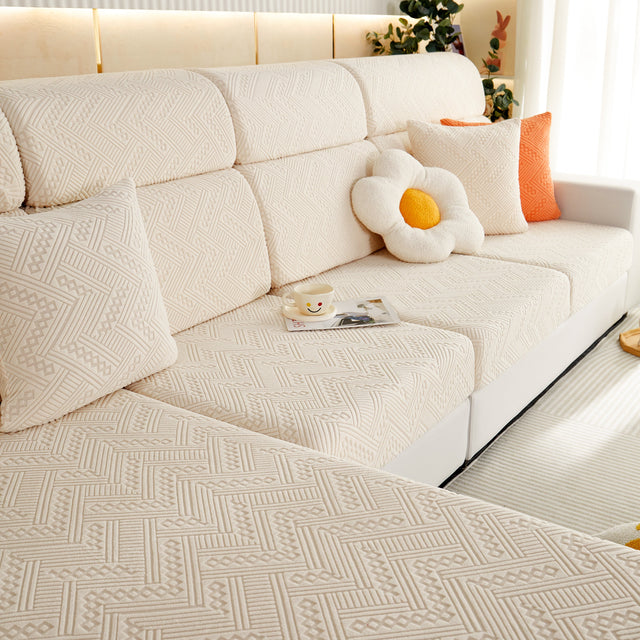 Stretch Jacquard Fleece Settee Cushion Covers, Stylish Non Slip Couch Cushion Covers for Sectional Sofas - Ornate Home