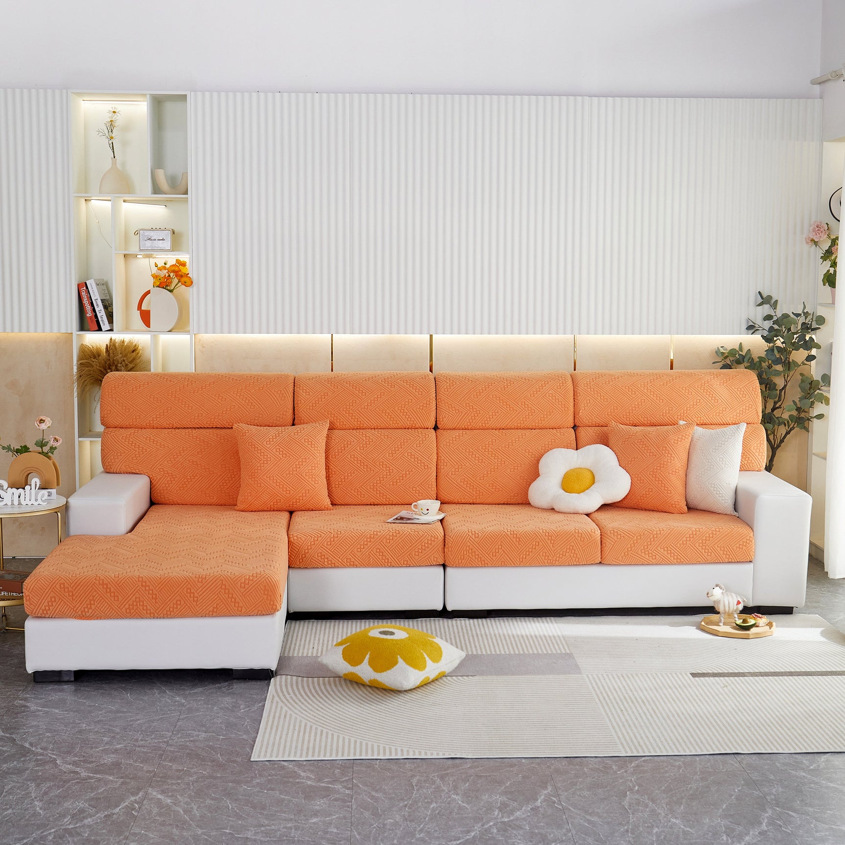 Stretch Jacquard Fleece Settee Cushion Covers, Stylish Non Slip Couch Cushion Covers for Sectional Sofas - Ornate Home