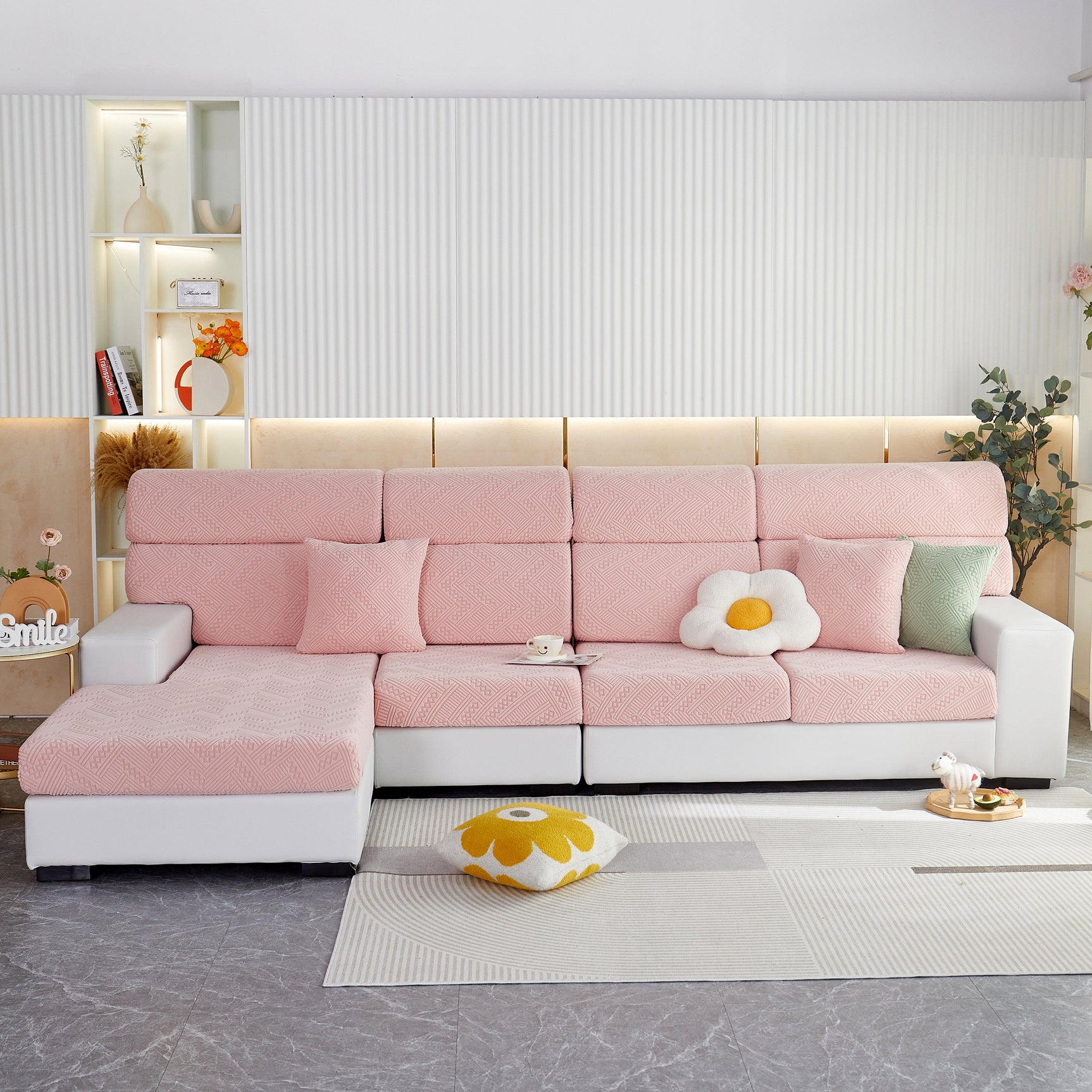 Stretch Jacquard Fleece Settee Cushion Covers, Stylish Non Slip Couch Cushion Covers for Sectional Sofas - Ornate Home