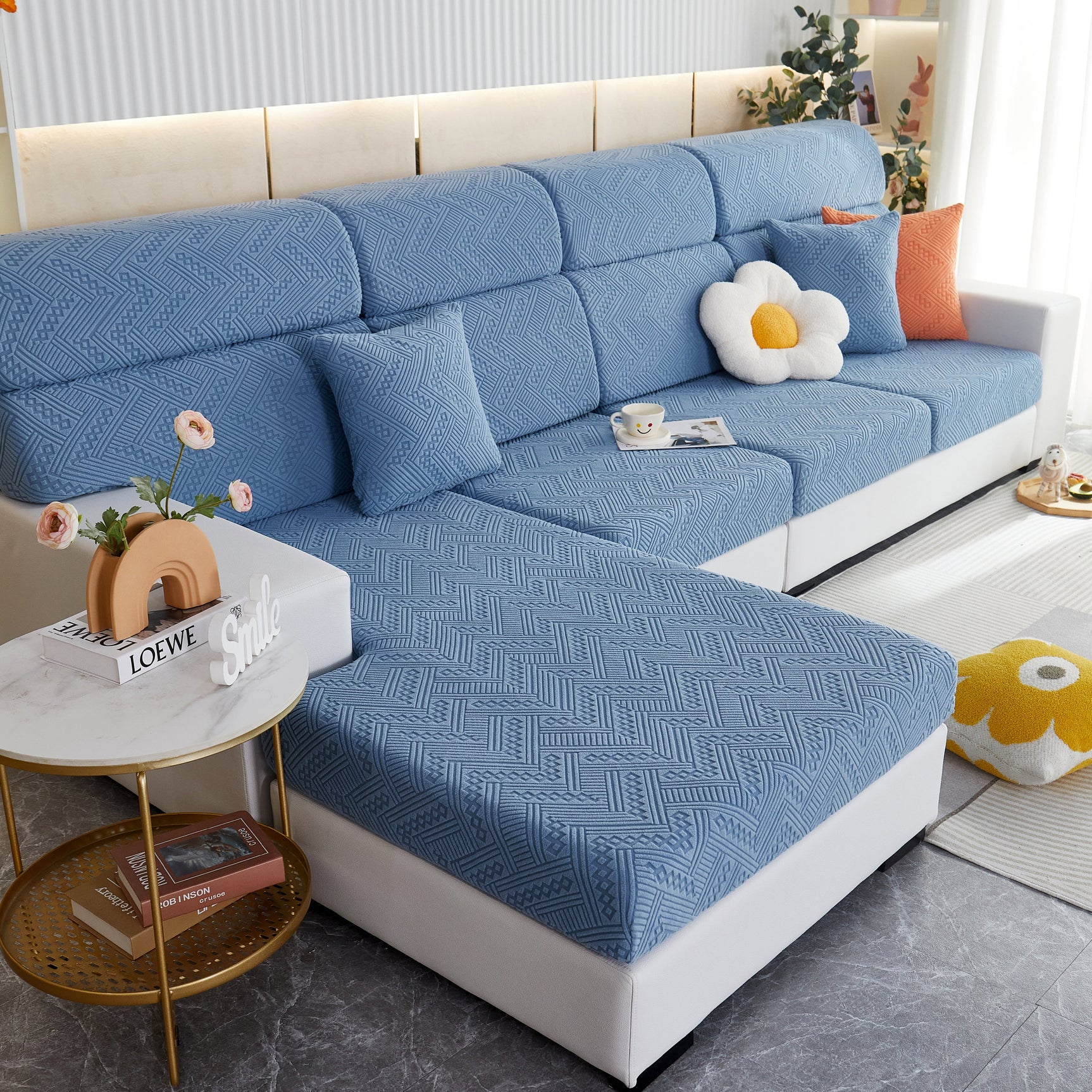 Stretch Jacquard Fleece Settee Cushion Covers, Stylish Non Slip Couch Cushion Covers for Sectional Sofas - Ornate Home