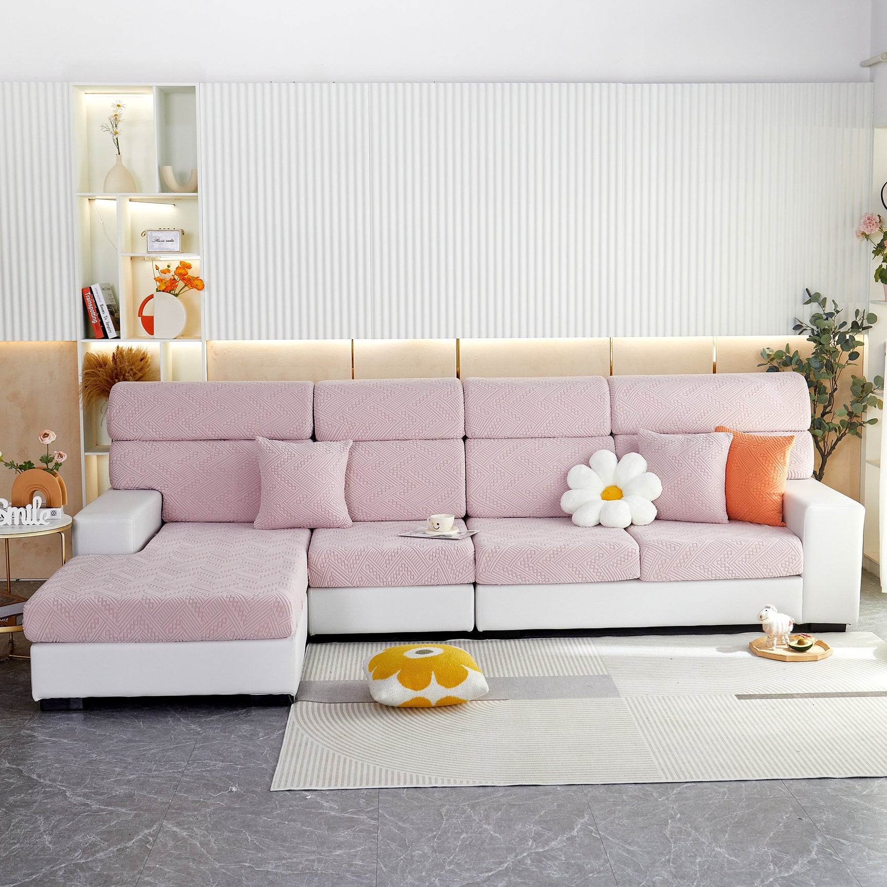 Stretch Jacquard Fleece Settee Cushion Covers, Stylish Non Slip Couch Cushion Covers for Sectional Sofas - Ornate Home
