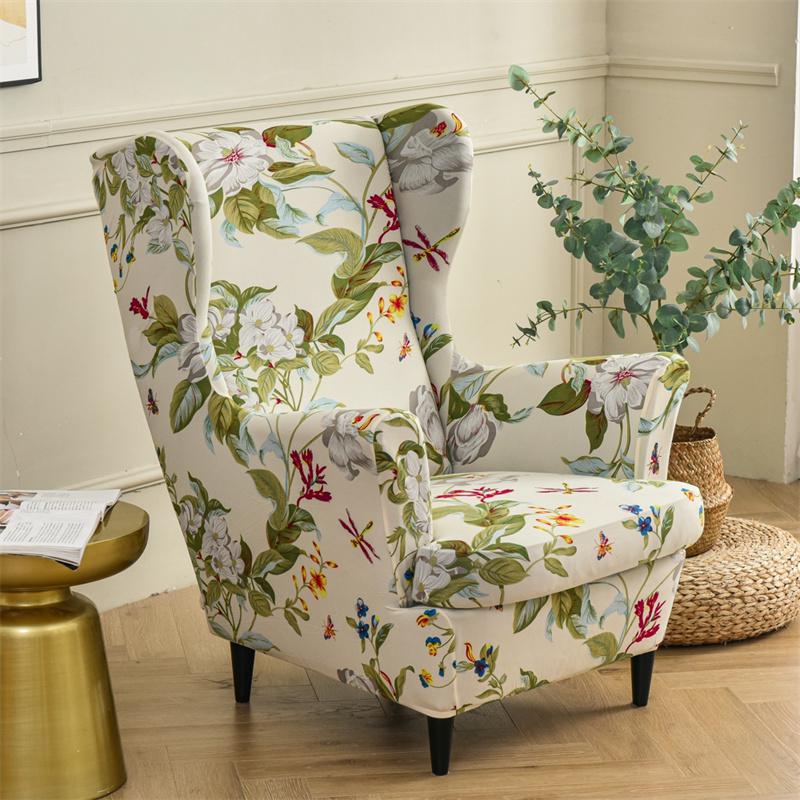 Stretch Spandex Nordic Floral Removable Wing Chair Cover, Relaxing Seat Covers Slipcovers for Armchairs - Ornate Home