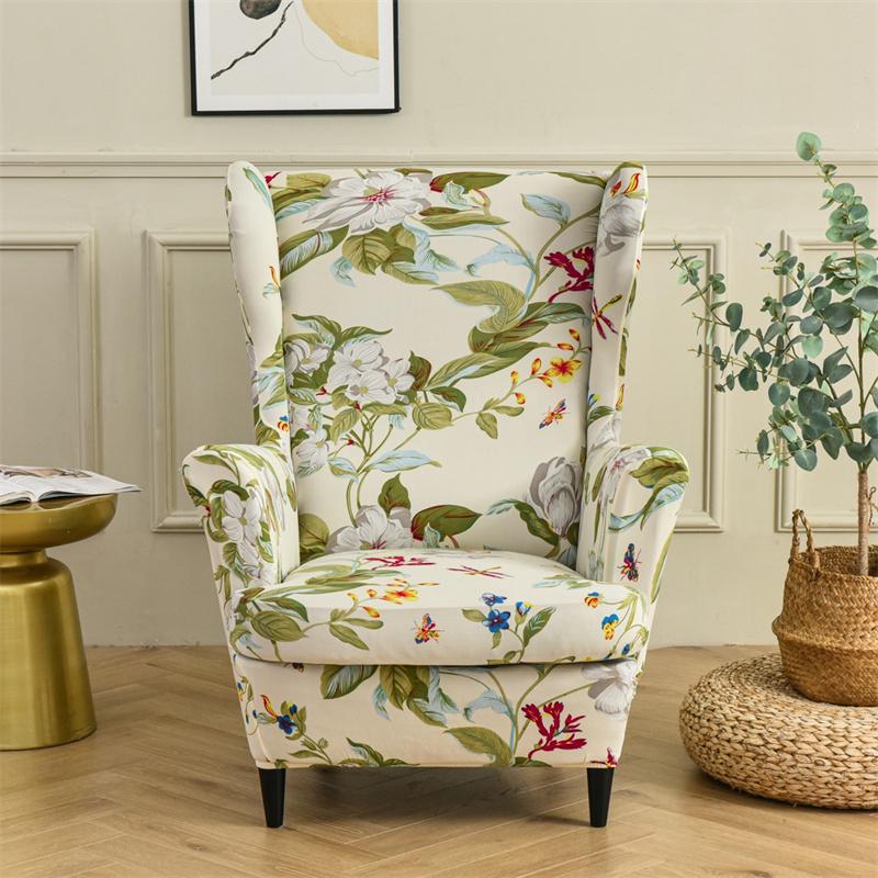 Stretch Spandex Nordic Floral Removable Wing Chair Cover, Relaxing Seat Covers Slipcovers for Armchairs - Ornate Home