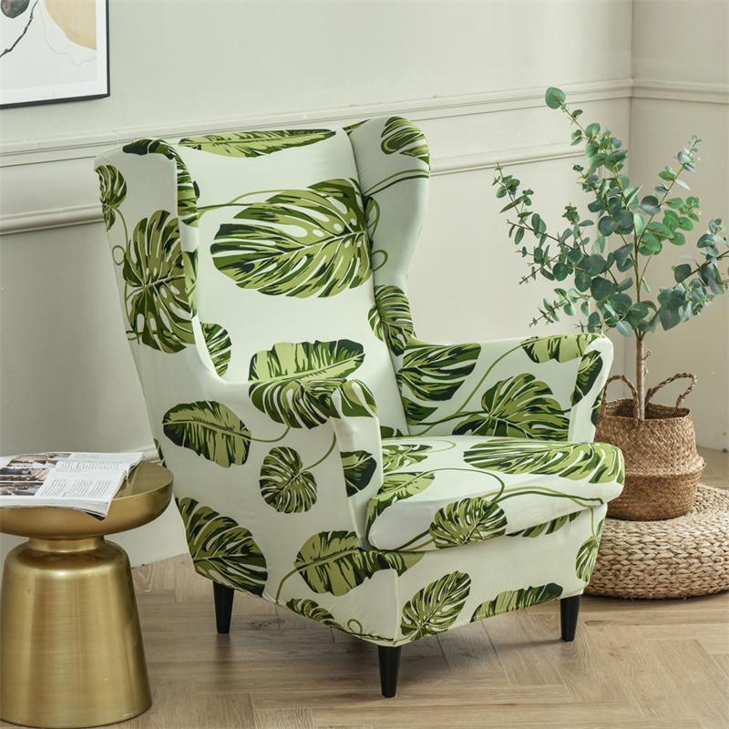 Stretch Spandex Nordic Floral Removable Wing Chair Cover, Relaxing Seat Covers Slipcovers for Armchairs - Ornate Home
