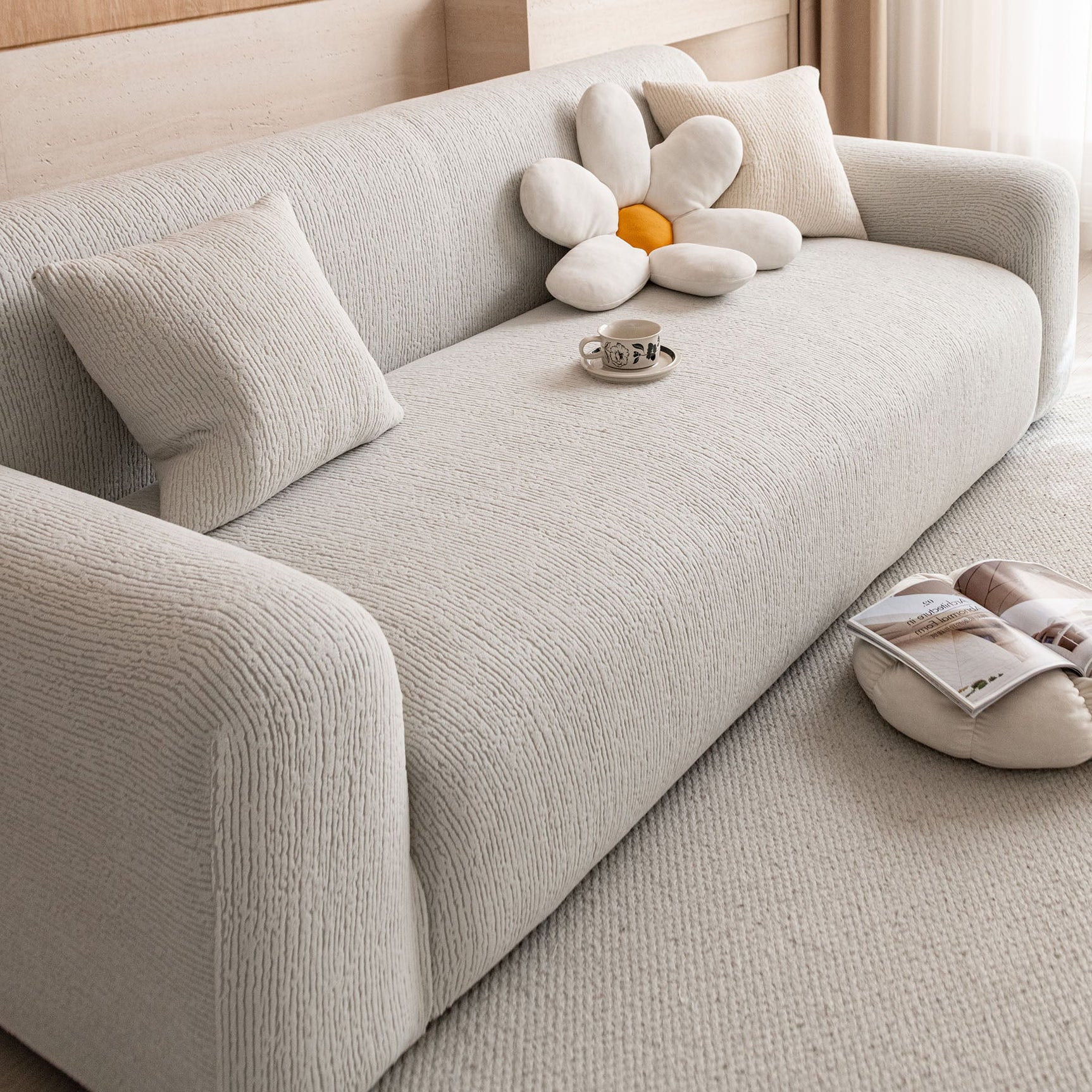 Stretch Textured Vertical Stripe Couch Slipcover, Soft Jacquard Elastic Sofa Cover - Ornate Home