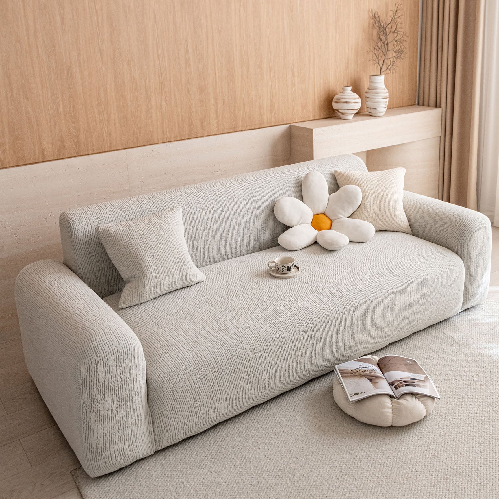 Stretch Textured Vertical Stripe Couch Slipcover, Soft Jacquard Elastic Sofa Cover - Ornate Home