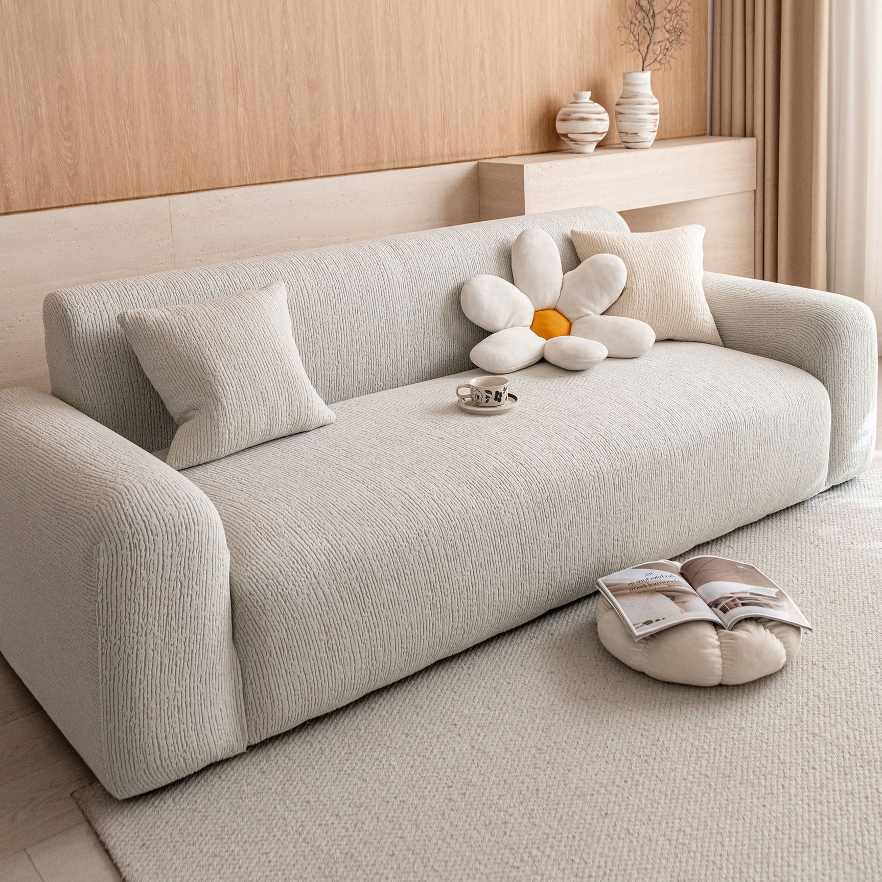 Stretch Textured Vertical Stripe Couch Slipcover, Soft Jacquard Elastic Sofa Cover - Ornate Home