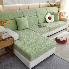 Stretchable Cotton Velvet Non-Slip Furniture Covers Couch Cushion Covers for L-Shaped Sofa, Pets - Ornate Home