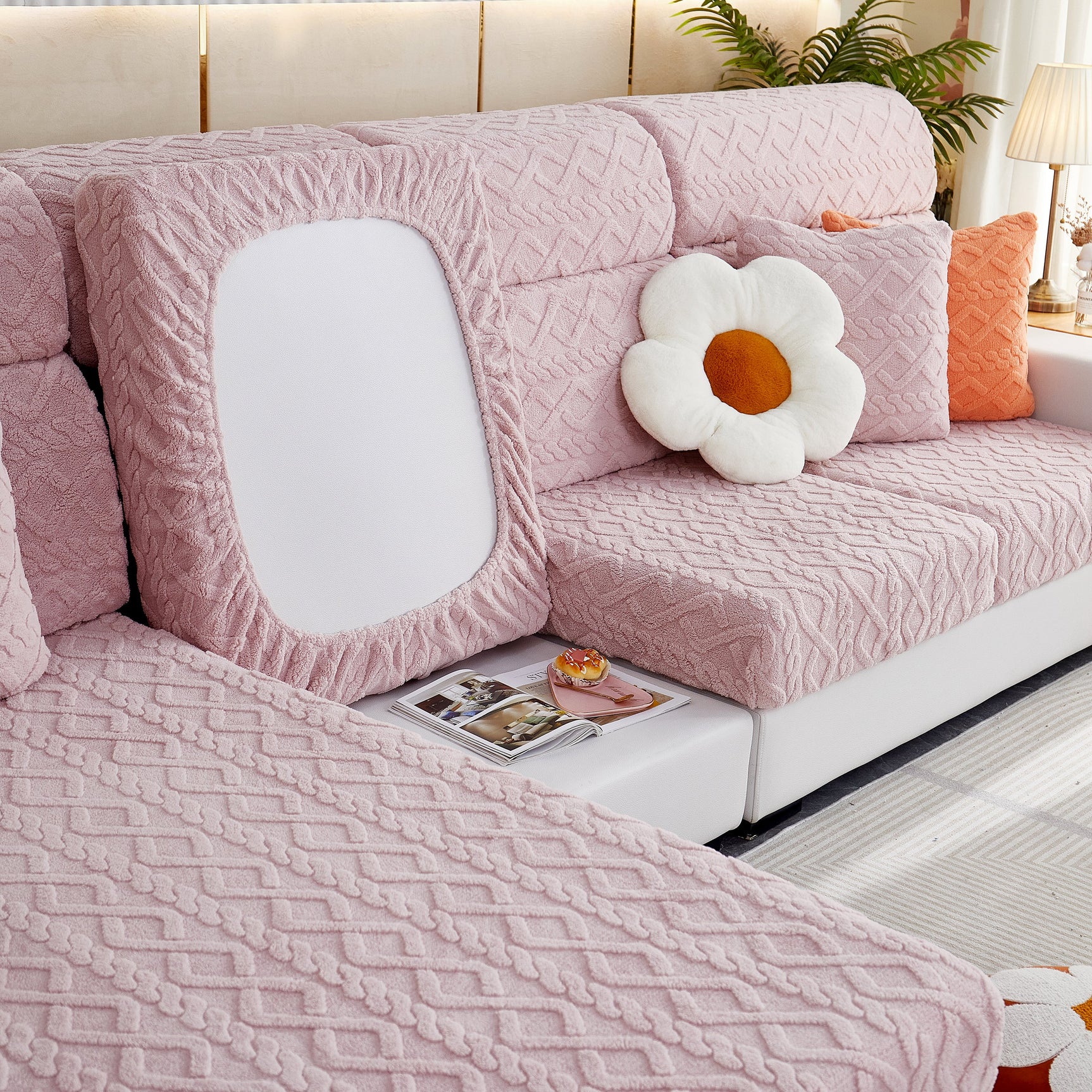 Stretchable Cotton Velvet Non-Slip Furniture Covers Couch Cushion Covers for L-Shaped Sofa, Pets - Ornate Home