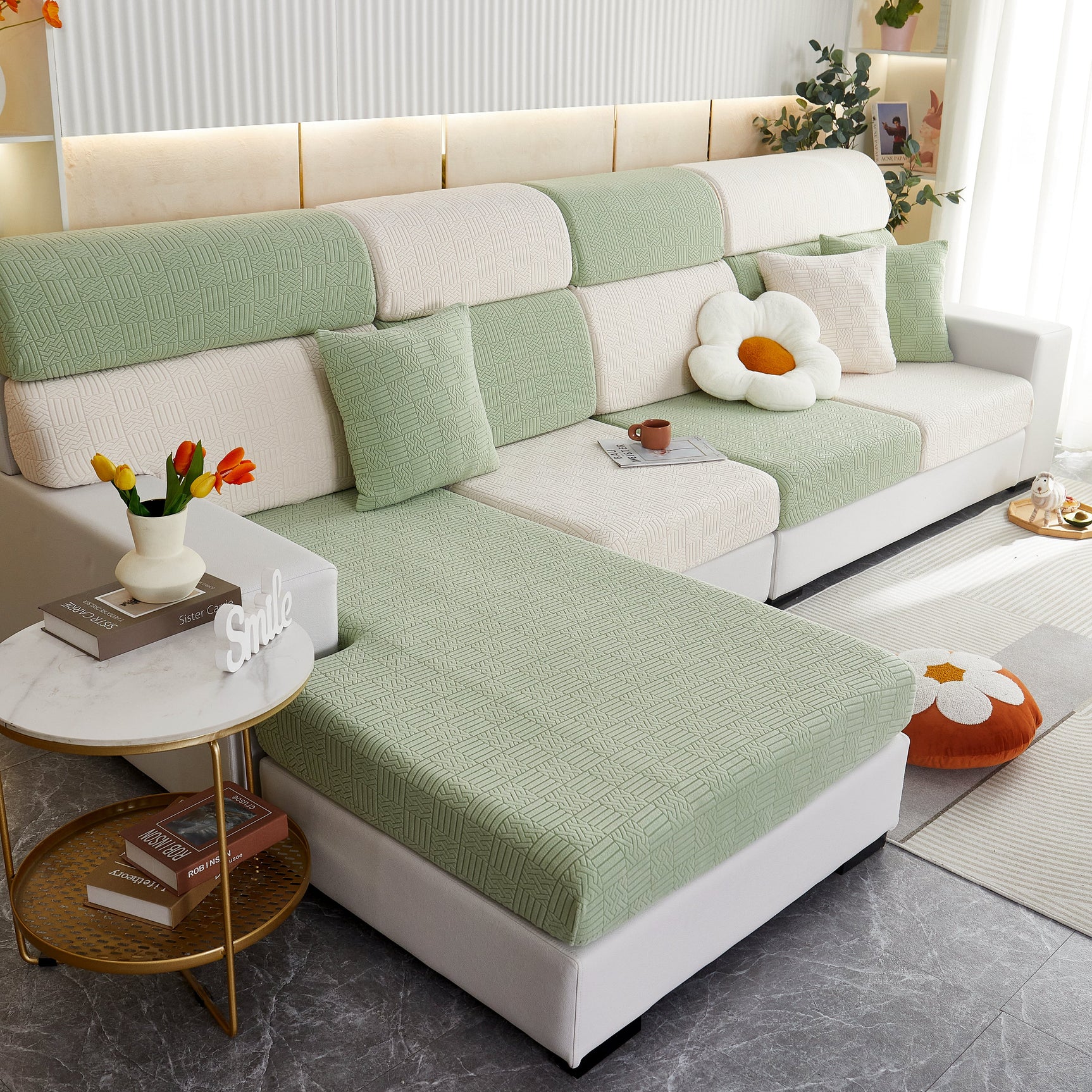 Stretchable Jacquard Fleece Sofa Cover Non-Slip Pet Furniture Protector Recliner and Cushion Slipcovers - Ornate Home