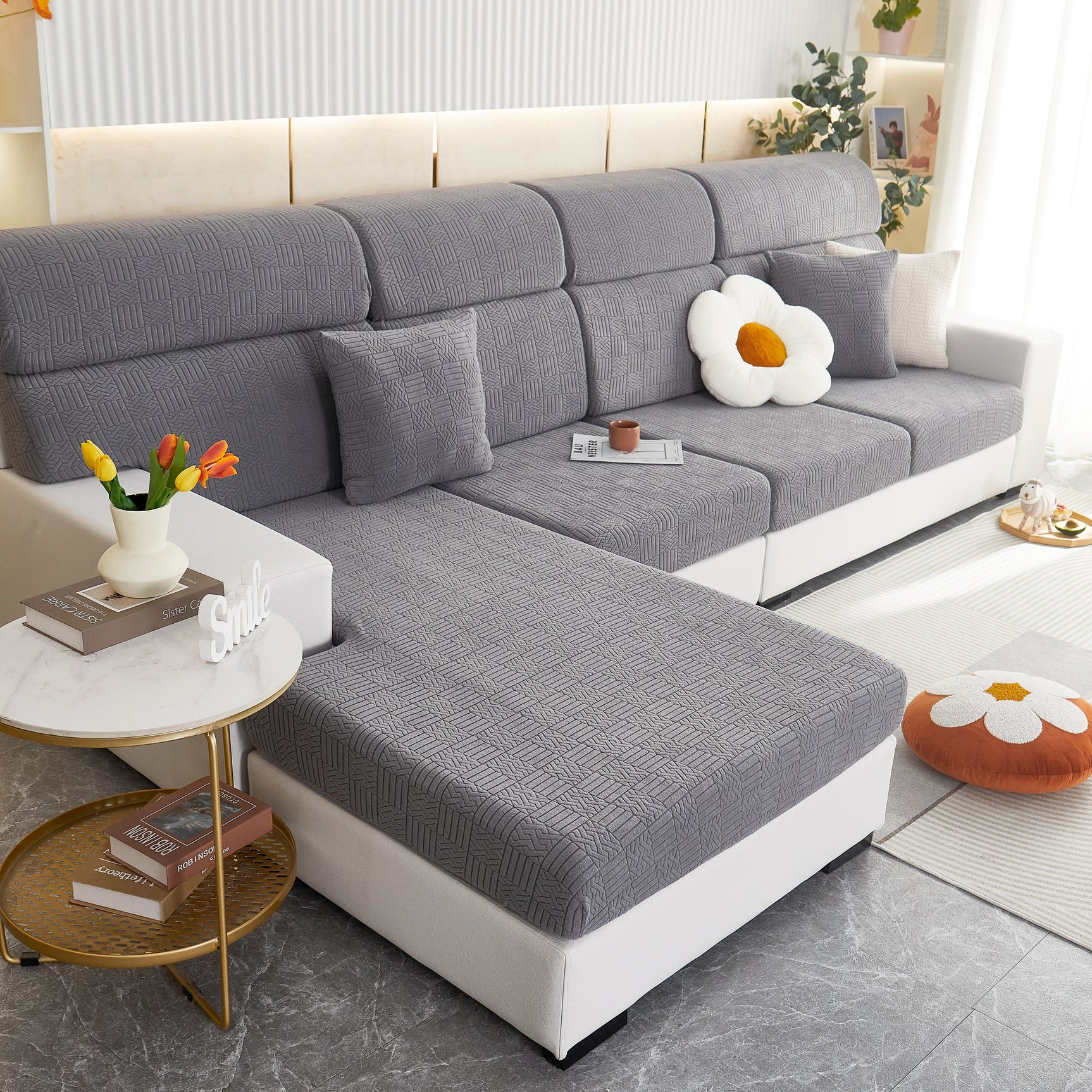 Stretchable Jacquard Fleece Sofa Cover Non-Slip Pet Furniture Protector Recliner and Cushion Slipcovers - Ornate Home