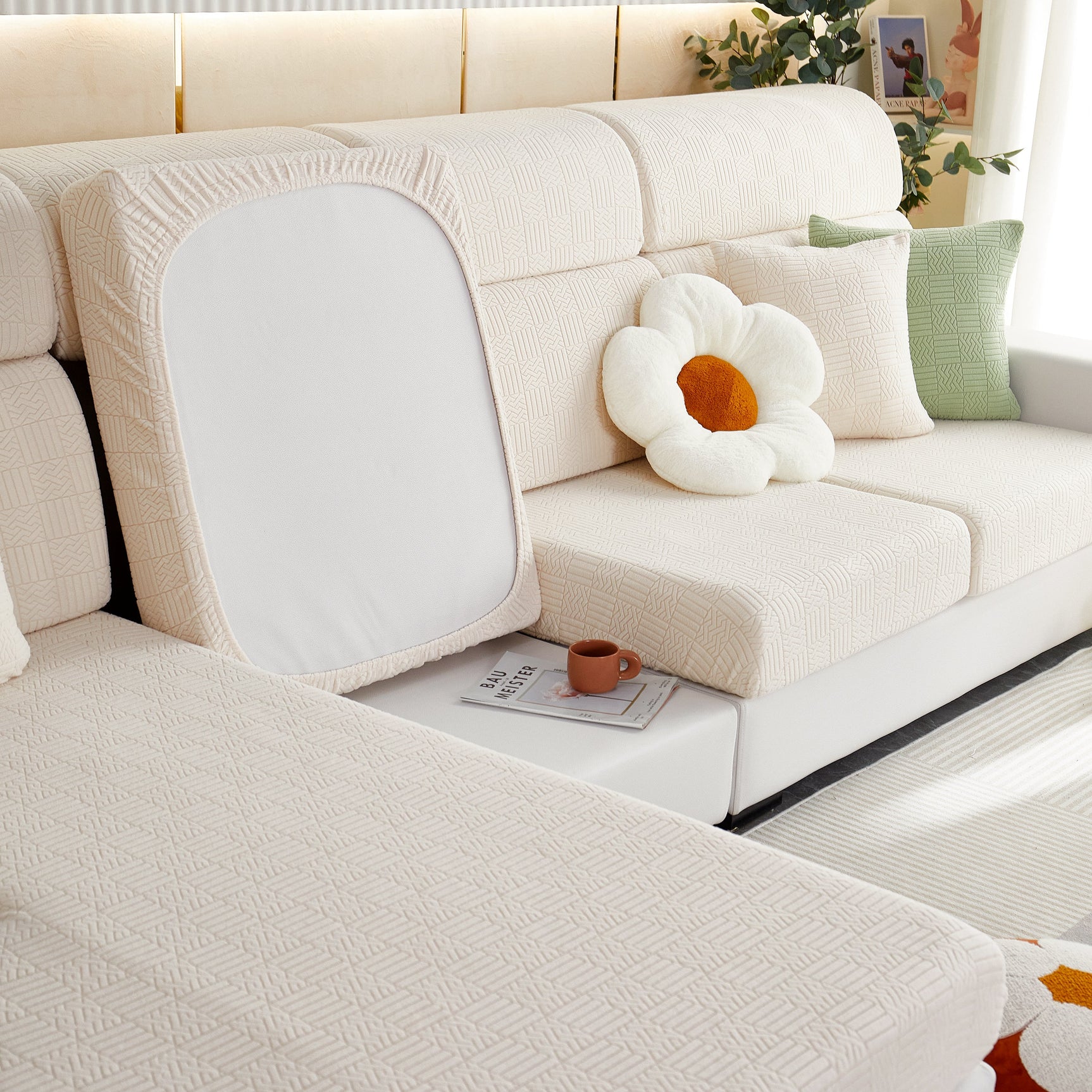 Stretchable Jacquard Fleece Sofa Cover Non-Slip Pet Furniture Protector Recliner and Cushion Slipcovers - Ornate Home