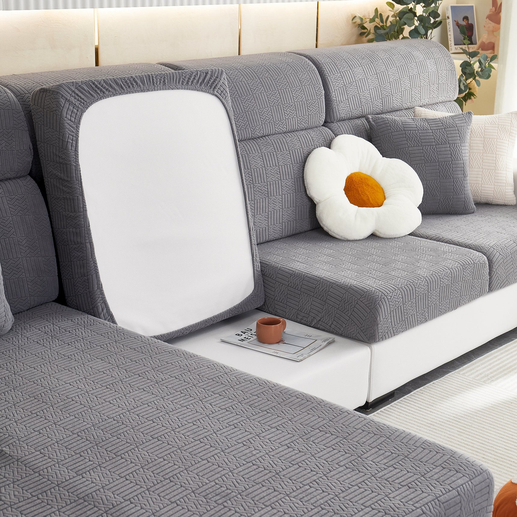 Stretchable Jacquard Fleece Sofa Cover Non-Slip Pet Furniture Protector Recliner and Cushion Slipcovers - Ornate Home