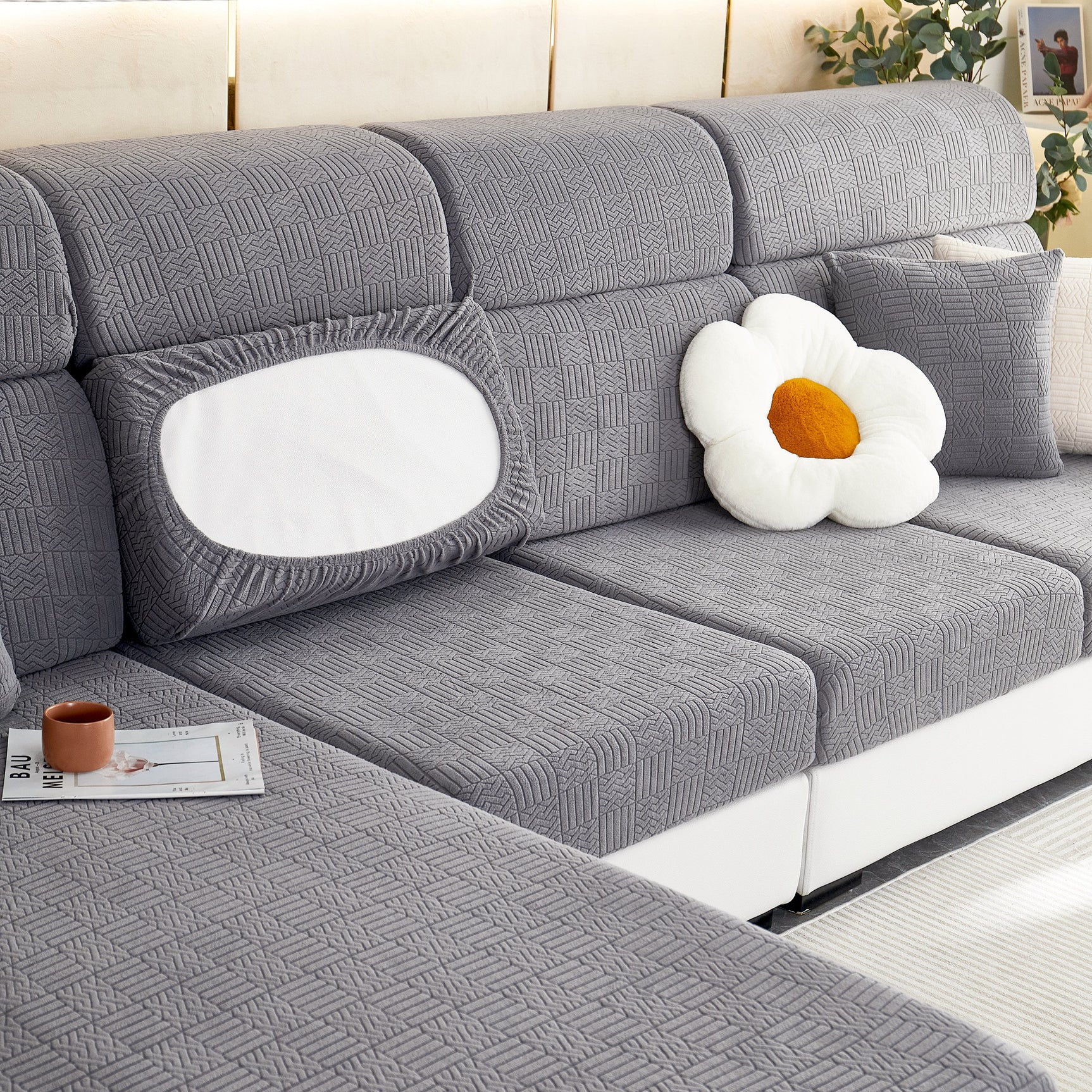 Stretchable Jacquard Fleece Sofa Cover Non-Slip Pet Furniture Protector Recliner and Cushion Slipcovers - Ornate Home