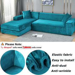 Stretchable Thick Velvet Sofa Cover for L Shaped Corner Sofa in Living Room Fits 1/2/3/4 Seater Couches - Ornate Home