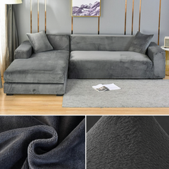 Stretchable Thick Velvet Sofa Cover for L Shaped Corner Sofa in Living Room Fits 1/2/3/4 Seater Couches - Ornate Home
