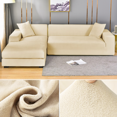 Stretchable Thick Velvet Sofa Cover for L Shaped Corner Sofa in Living Room Fits 1/2/3/4 Seater Couches - Ornate Home