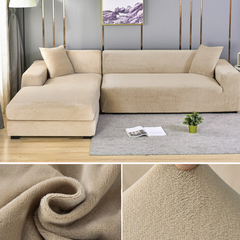 Stretchable Thick Velvet Sofa Cover for L Shaped Corner Sofa in Living Room Fits 1/2/3/4 Seater Couches - Ornate Home