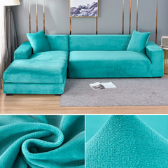 Stretchable Thick Velvet Sofa Cover for L Shaped Corner Sofa in Living Room Fits 1/2/3/4 Seater Couches - Ornate Home