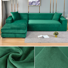 Stretchable Thick Velvet Sofa Cover for L Shaped Corner Sofa in Living Room Fits 1/2/3/4 Seater Couches - Ornate Home