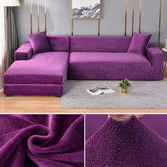 Stretchable Thick Velvet Sofa Cover for L Shaped Corner Sofa in Living Room Fits 1/2/3/4 Seater Couches - Ornate Home