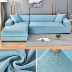 Stretchable Thick Velvet Sofa Cover for L Shaped Corner Sofa in Living Room Fits 1/2/3/4 Seater Couches - Ornate Home