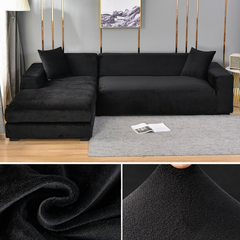 Stretchable Thick Velvet Sofa Cover for L Shaped Corner Sofa in Living Room Fits 1/2/3/4 Seater Couches - Ornate Home