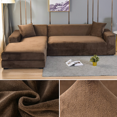 Stretchable Thick Velvet Sofa Cover for L Shaped Corner Sofa in Living Room Fits 1/2/3/4 Seater Couches - Ornate Home