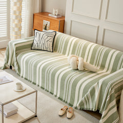 Striped Chenille Sofa Slipcover Throw, Soft Thick Washable Couch Cover Blanket - Ornate Home