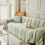Striped Chenille Sofa Slipcover Throw, Soft Thick Washable Couch Cover Blanket - Ornate Home