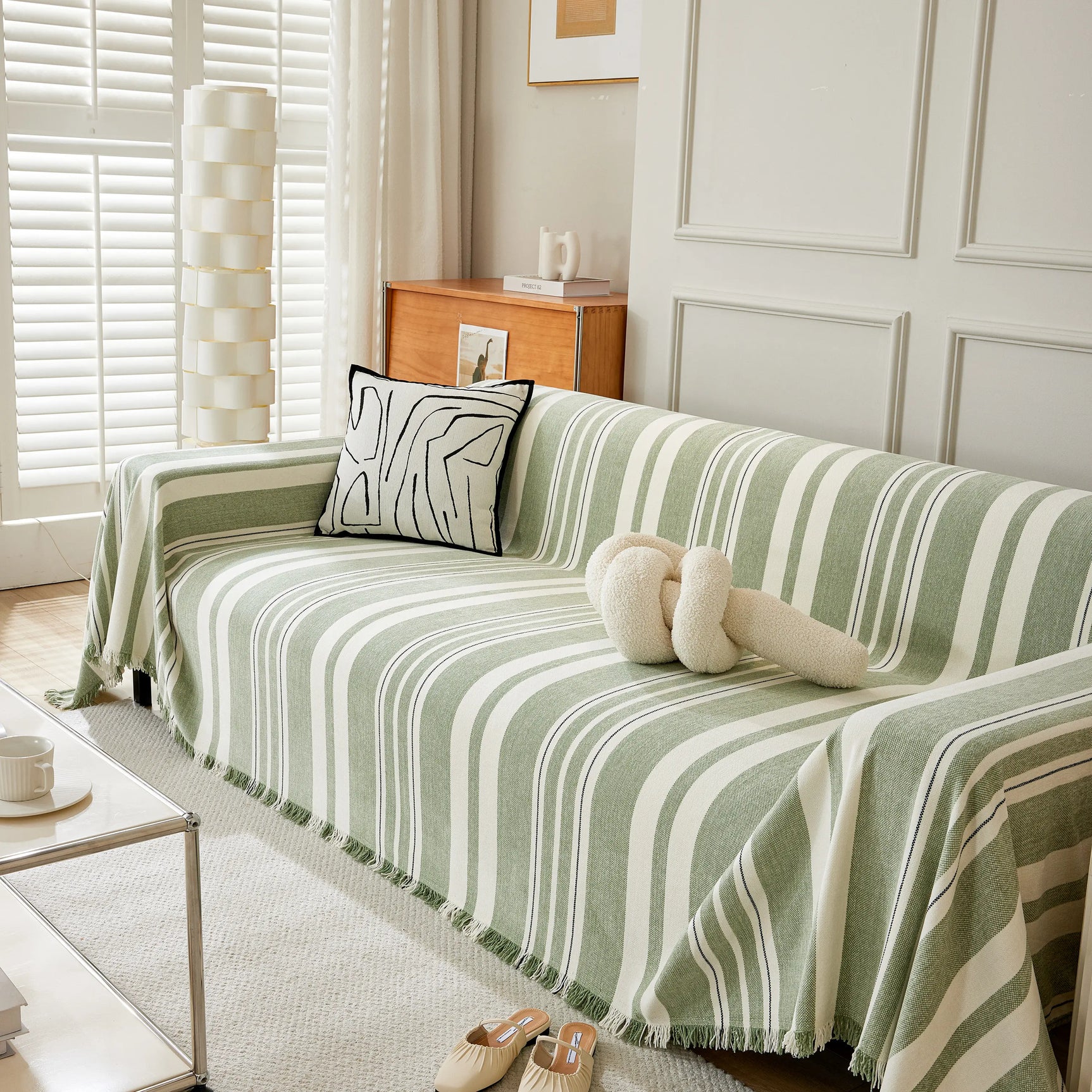Striped Chenille Sofa Slipcover Throw, Soft Thick Washable Couch Cover Blanket - Ornate Home