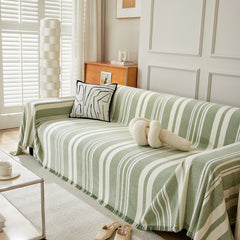Striped Chenille Sofa Slipcover Throw, Soft Thick Washable Couch Cover Blanket - Ornate Home
