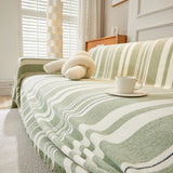 Striped Chenille Sofa Slipcover Throw, Soft Thick Washable Couch Cover Blanket - Ornate Home