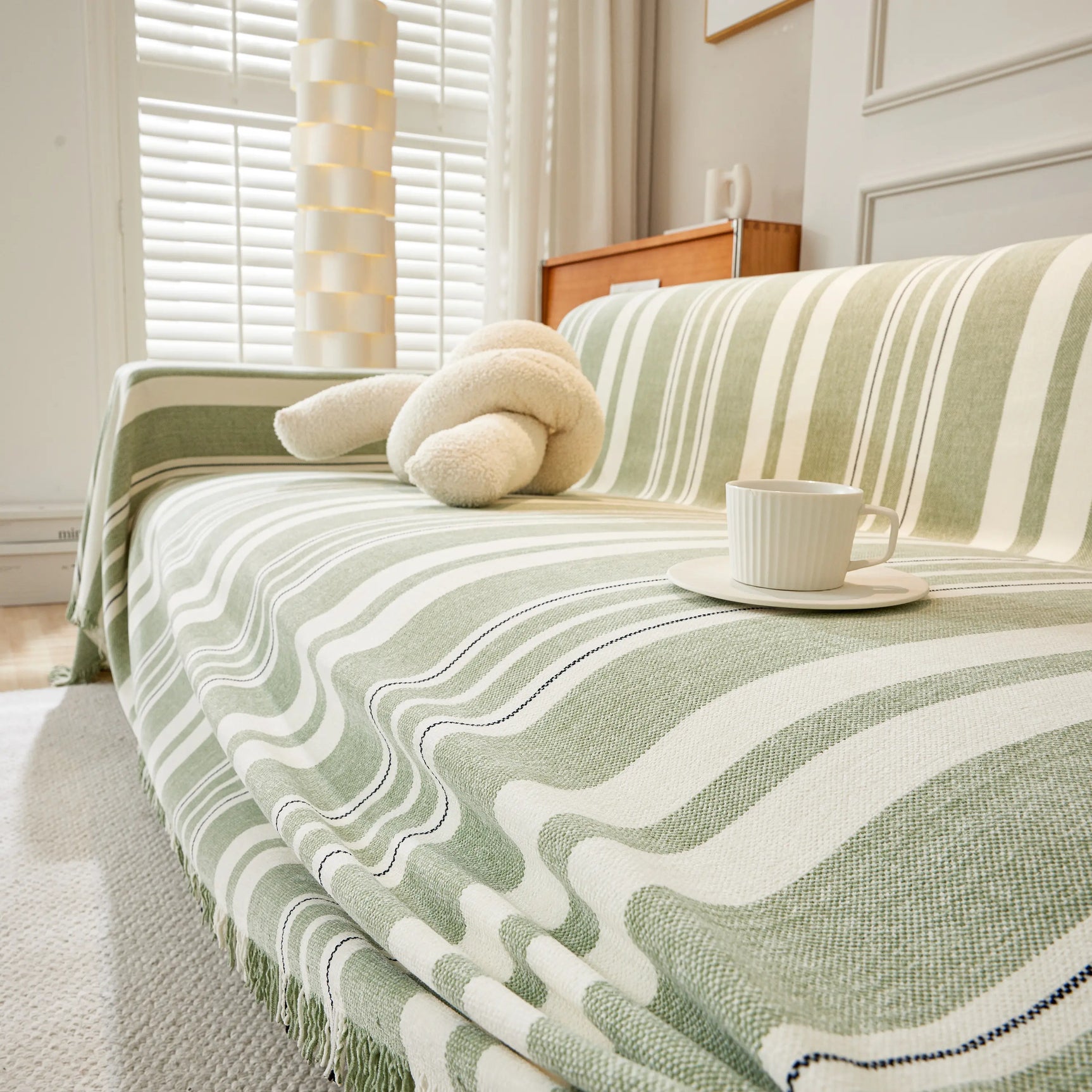 Striped Chenille Sofa Slipcover Throw, Soft Thick Washable Couch Cover Blanket - Ornate Home