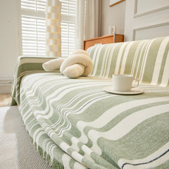 Striped Chenille Sofa Slipcover Throw, Soft Thick Washable Couch Cover Blanket - Ornate Home