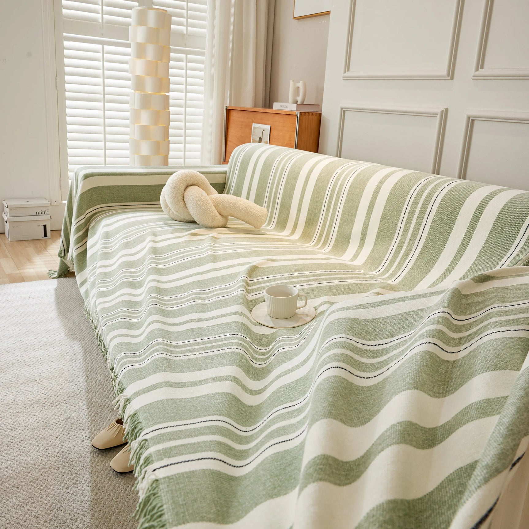 Striped Chenille Sofa Slipcover Throw, Soft Thick Washable Couch Cover Blanket - Ornate Home