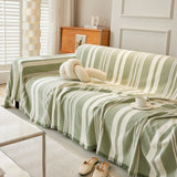 Striped Chenille Sofa Slipcover Throw, Soft Thick Washable Couch Cover Blanket - Ornate Home