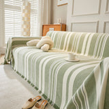 Striped Chenille Sofa Slipcover Throw, Soft Thick Washable Couch Cover Blanket - Ornate Home