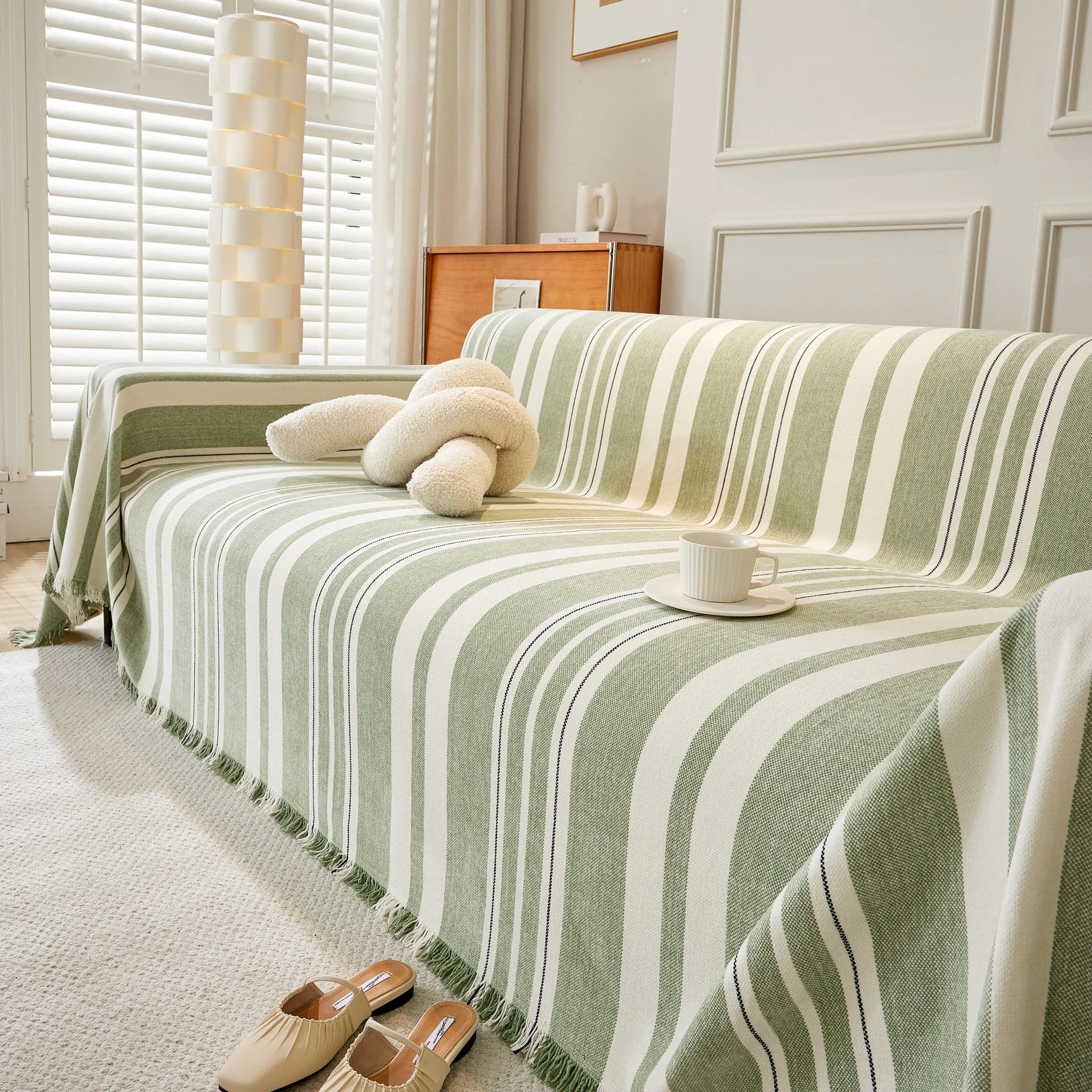 Striped Chenille Sofa Slipcover Throw, Soft Thick Washable Couch Cover Blanket - Ornate Home