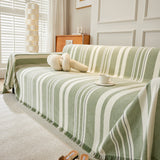 Striped Chenille Sofa Slipcover Throw, Soft Thick Washable Couch Cover Blanket - Ornate Home