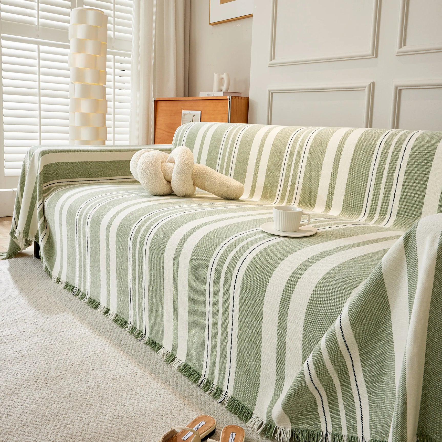 Striped Chenille Sofa Slipcover Throw, Soft Thick Washable Couch Cover Blanket - Ornate Home