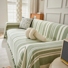 Striped Chenille Sofa Slipcover Throw, Soft Thick Washable Couch Cover Blanket - Ornate Home