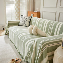 Striped Chenille Sofa Slipcover Throw, Soft Thick Washable Couch Cover Blanket - Ornate Home